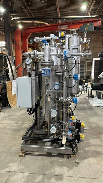 End view of an Infiltek gas filtration skid with instrumentation and local control panel